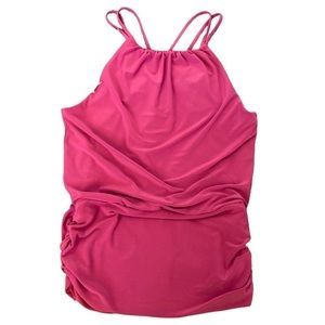 𝅺WHITE House Black Market Ruched Fuchsia Halter Cami Size Small